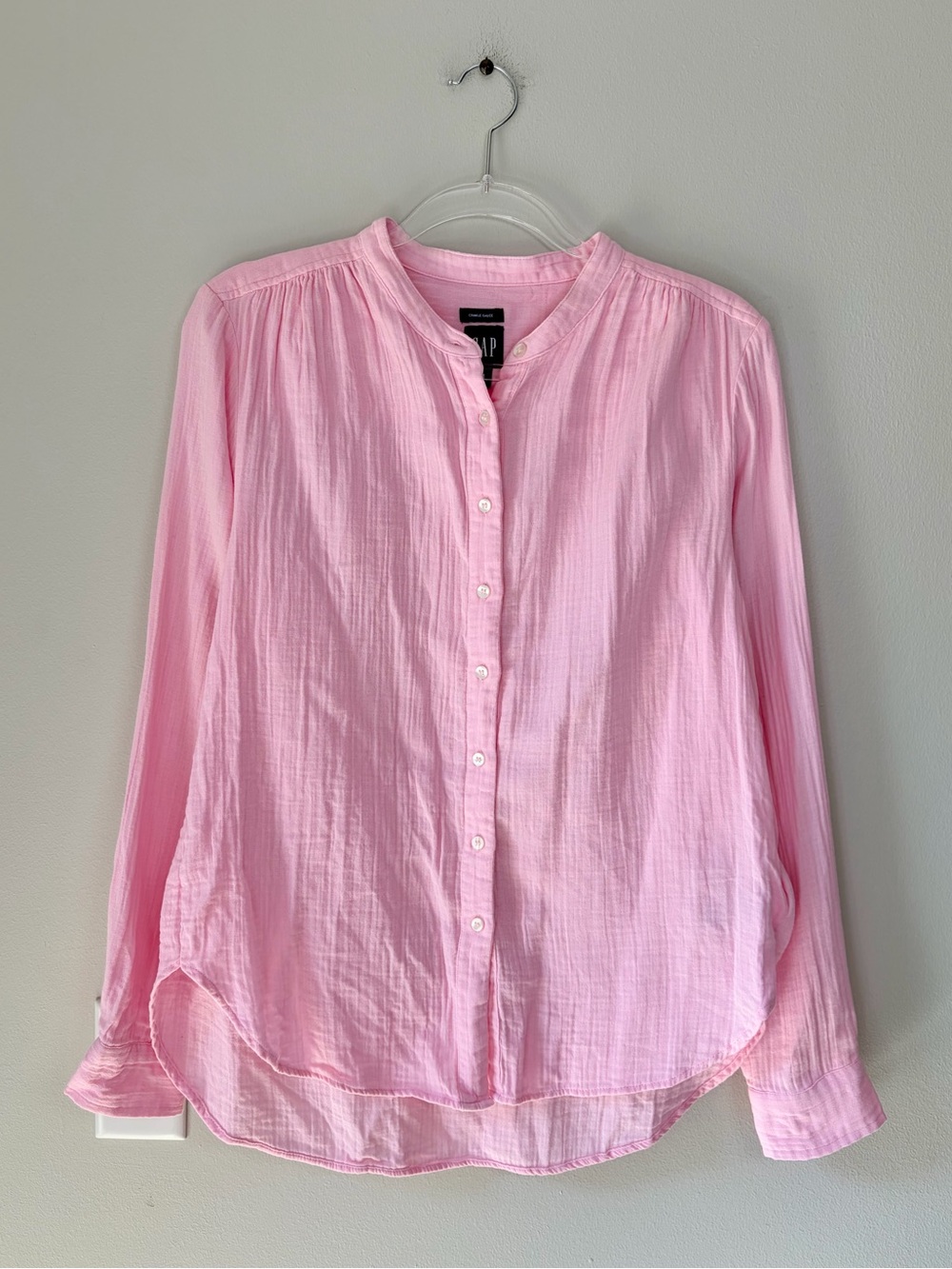 GAP Light Pink Crinkle Gauze Cotton Long Sleeve Button Up Blouse
